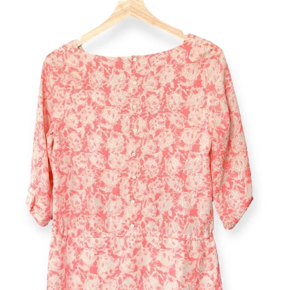 Paul & Joe Cat Print Jacquard Silk Mini Dress, Pink, Size 38EU (US6/S) - Picture 5 of 16
